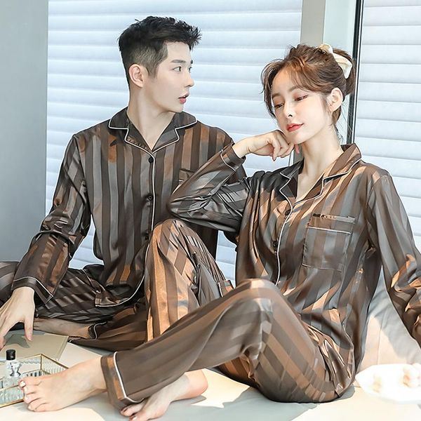 

men's sleepwear couple pajamas set homewear spring autumn long sleeve pyjamas lovers home clothing couples matching, Black;brown