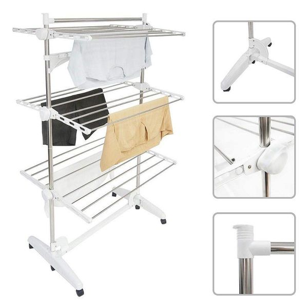 

hangers & racks 3 tiers rolling clothing garment clothes stainless laundry rack hanging drying folding hanger movable