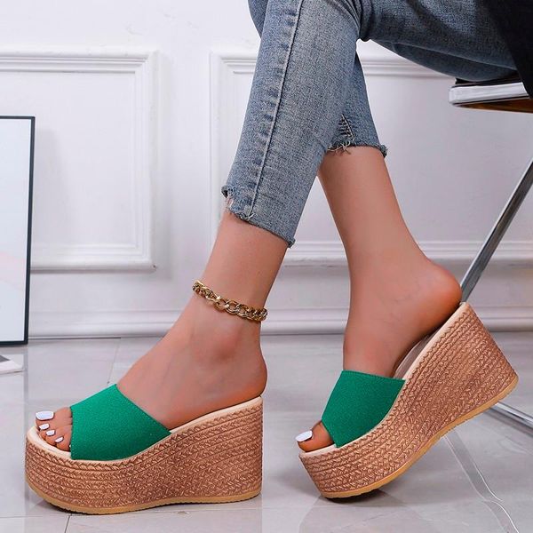 

sandals wedge slippers women shoes 2021 summer peep toe fashion platform outdoor casual flip flops sandalias de mujer, Black