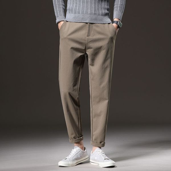

men's pants autumn suit slim fashion solid color business casual dress men society korean style straight trousers mens i3pv, Black
