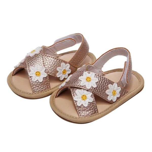 

sandals infant summer pu flower baby girls premium soft anti-slip rubber sole toddler first walkers 0-18 months shoes, Black;red