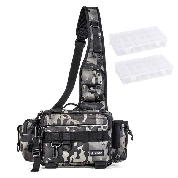 

fishing accessories tackle sling bag with 2 boxes water-resistant waist crossbody gear storage pack