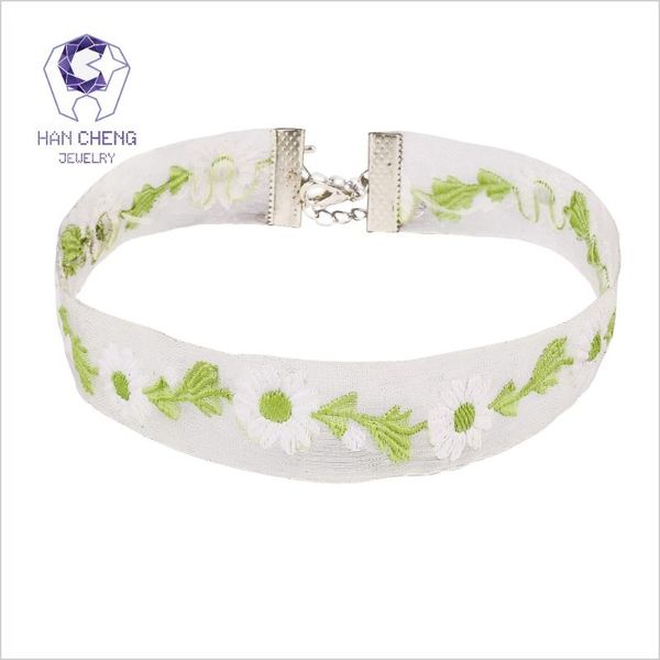 

chokers hancheng fashion cute muslin ribbon flower embroidery lace choker necklace women necklaces knitting cloth collar jewelry bijoux, Golden;silver