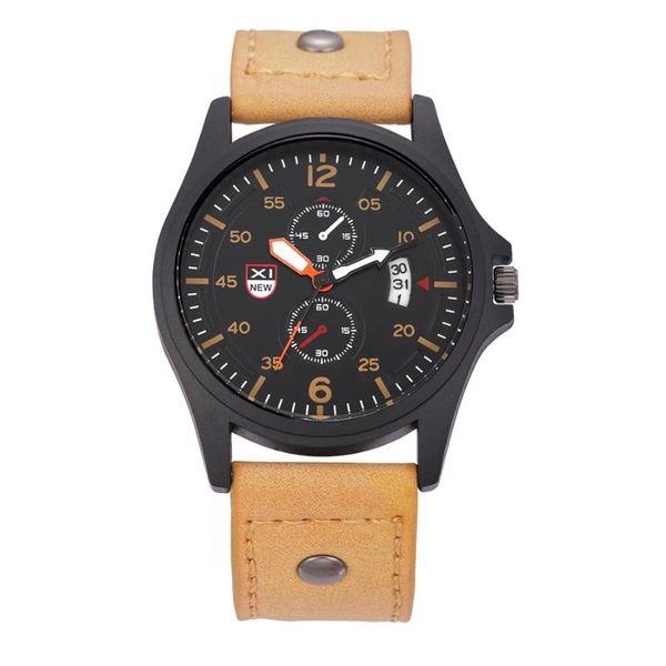 

wristwatches 2021 xi brand original fashion sports leather band casual quartz wrist calendar watches men montre homme de marque, Slivery;brown