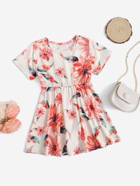 

baby floral print a-line dress she, Red;yellow