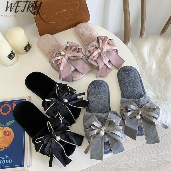 

women home slippers winter warm shoes woman slip on flats slides female faux fur 36-41 wholesale, Black