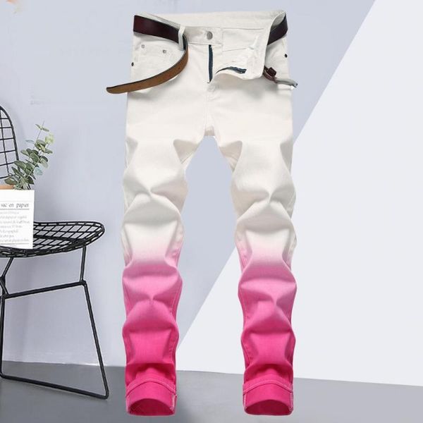 

men's jeans great pencil pants long individual elastic buttons zipper men trousers, Blue