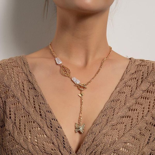 

chains minimalist natural freshwater pearl necklaces for women baroque pearls long tassel adjustable chokers necklace gifts, Silver