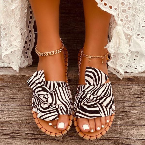 

fashion women's casual printed bowknot beach shoes breathable outdoor leisure sandals slippers flip flops zapatos de mujer#35, Black