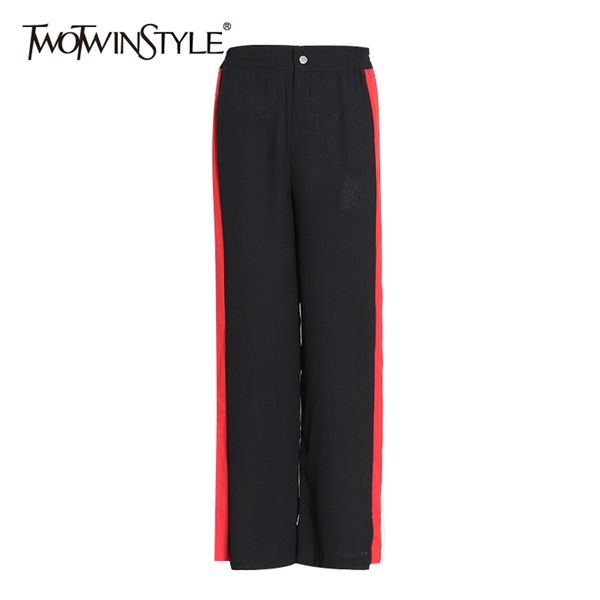 

hit color patchwork button pants for women high waist wide leg straight side split casual trousers female fall 210521, Black;white