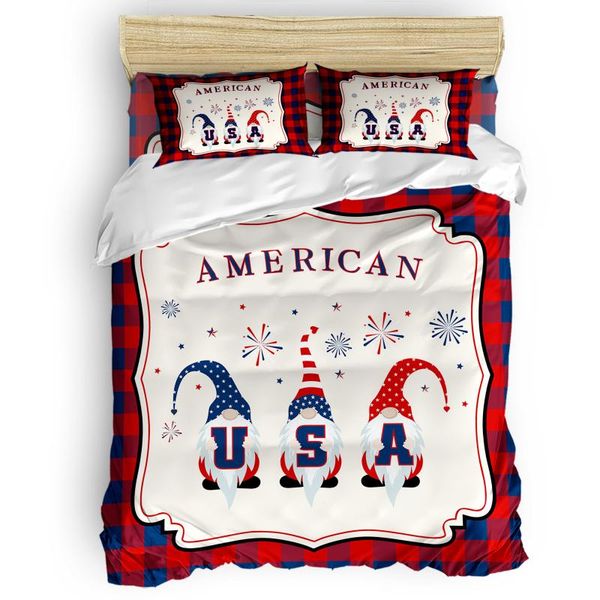 

bedding sets independence day gnome grid duvet cover set with pillowcase home decoration bed comforters king size