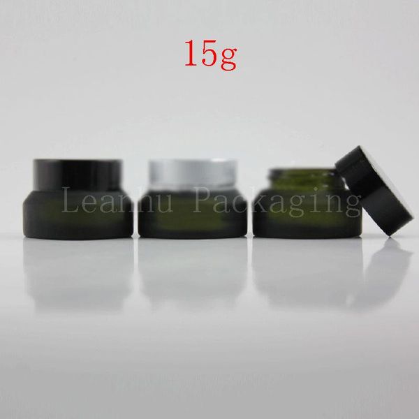 

storage bottles & jars (20pc/lot)wholesale 15g green frosted glass jar,15cc empty cosmetic container ,mask/eye cream sample bottle