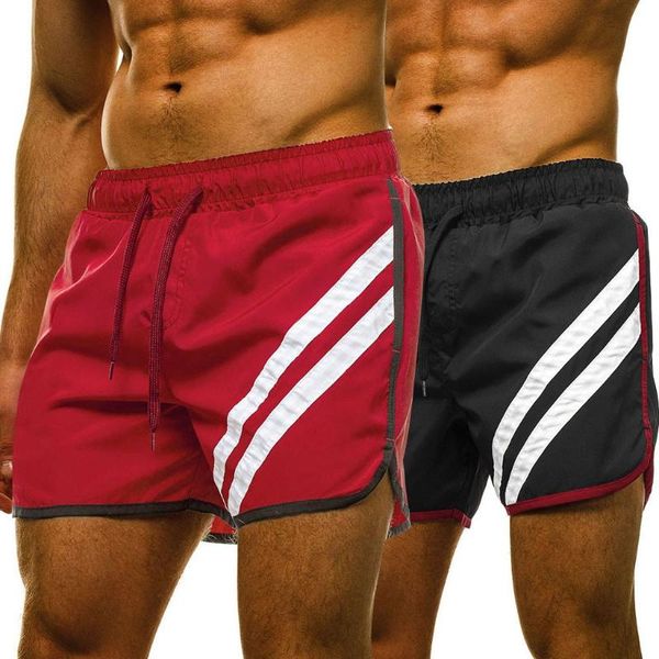 

summer men shorts solid elastic waist trunks bottoms beach swimming casual fitness jogging running gym sweatpant clothing, White;black