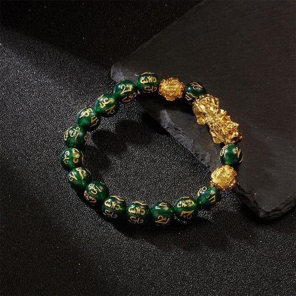 

charm bracelets feng shui obsidian stone beads bracelet men women wristband gold black pixiu wealth and good luck, Golden;silver