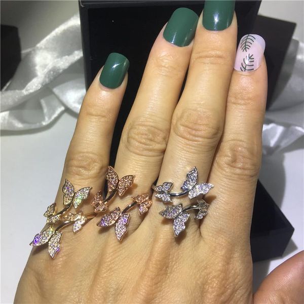 

charming butterfly ring silver color pave cz wedding band rings for women bridal statement party jewelry, Slivery;golden
