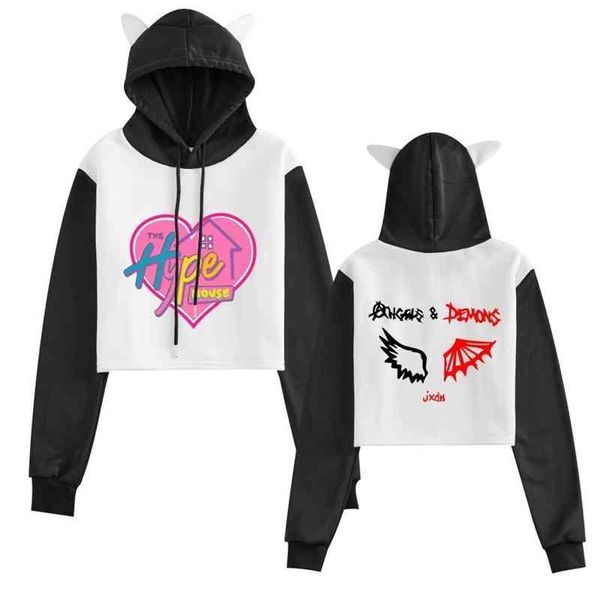 

2021 new selling the hype house jaden hossler short open navel sweater for girls, Black