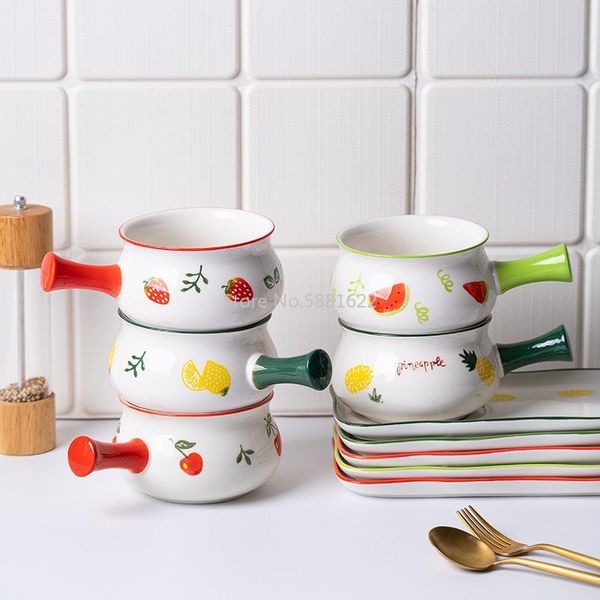 

bowls japanese breakfast bowl set ceramic noodle soup with handle creative cute net red strawberry small fresh