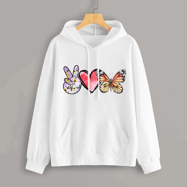 

women's hoodies & sweatshirts womens easterbutterfly printing pullover hooded korean fashion kangaroo pocket draw string oversized hood, Black