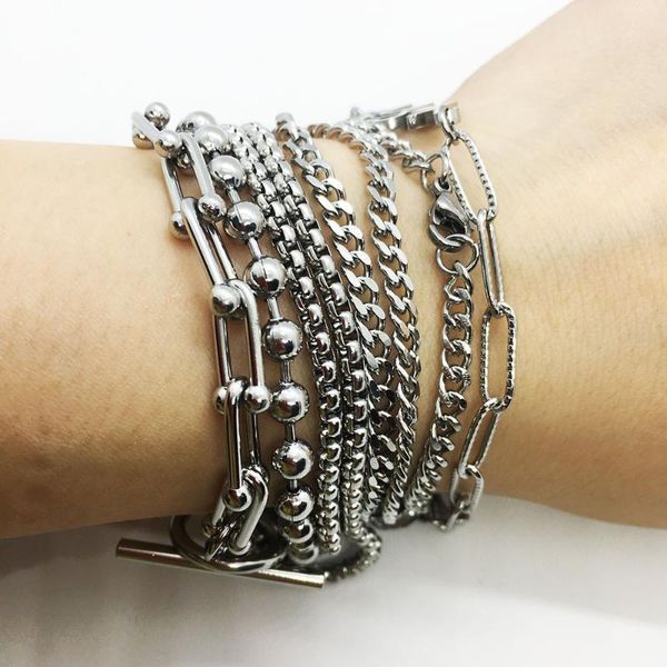 

link, chain fashion original stainless steel women's men's bracelet color diy small jewelry never fade style wholesale items, Black
