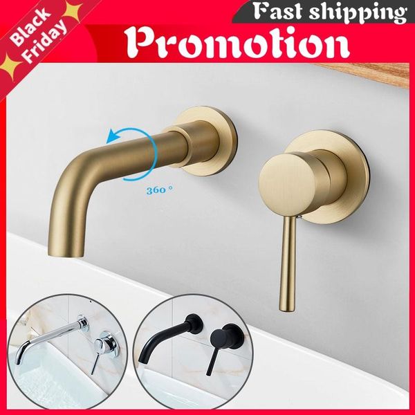 

bathroom basin faucet brushed golden concealed wall mounted tap 360 rotation single handle cold water bath mixer sink faucets