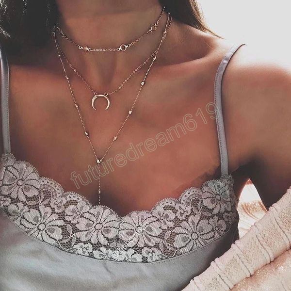 Collana con ciondolo color argento multistrato a catena circolare Bohemia Moon per gioielli per abbigliamento da donna