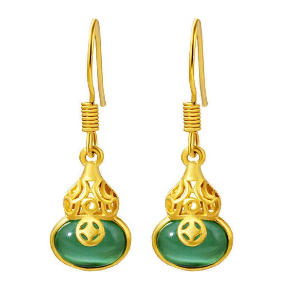 

women's craft small gourd 24k gold plated charm earrings njge012 fashion wedding gift women yellow gold plate jewelry earring, Golden