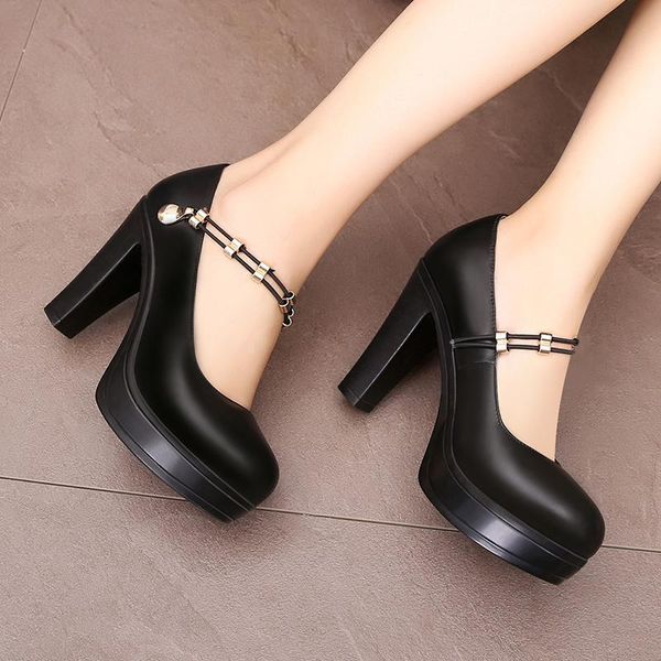 

dress shoes round head waterproof platform thick with muffin shallow mouth super high heel, Black