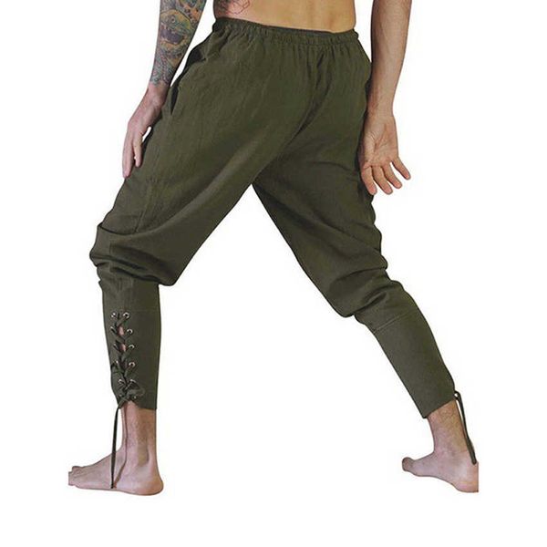 Pantaloni da uomo Medievale Rinascimentale Pirata uomo Costume Cosplay Pantaloni larghi Festa di Halloween Solido Uomo Fasciatura Pantaloni Vestiti X0723