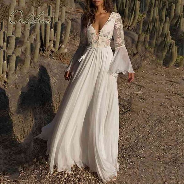 

summer boho women maxi party dress long sleeve floral embroidery tunic beach 210513, Black;gray