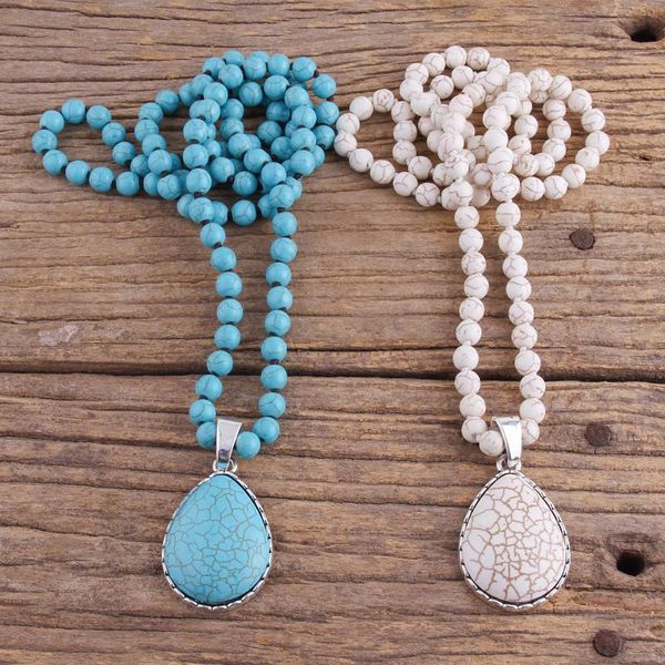 

pendant necklaces rh fashion bohemian jewelry accessory 8mm blue stones knotted stone dorp for women boho necklace dropship, Silver