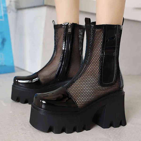 

boots plush size 44 female solid zipper platform ankle boots women high heel thick bottom quality spring shoes woman, Black