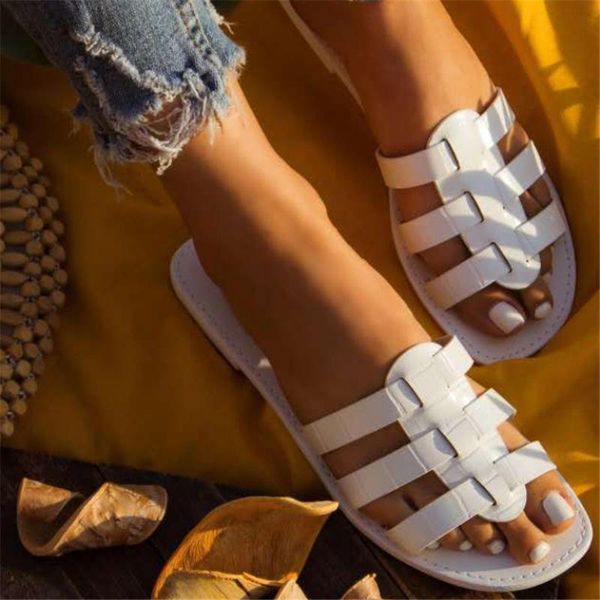 

woman fashion outdoor slippers women leather slides women's flat 2021 summer big size female beach shoes ladies casual footwear, Black