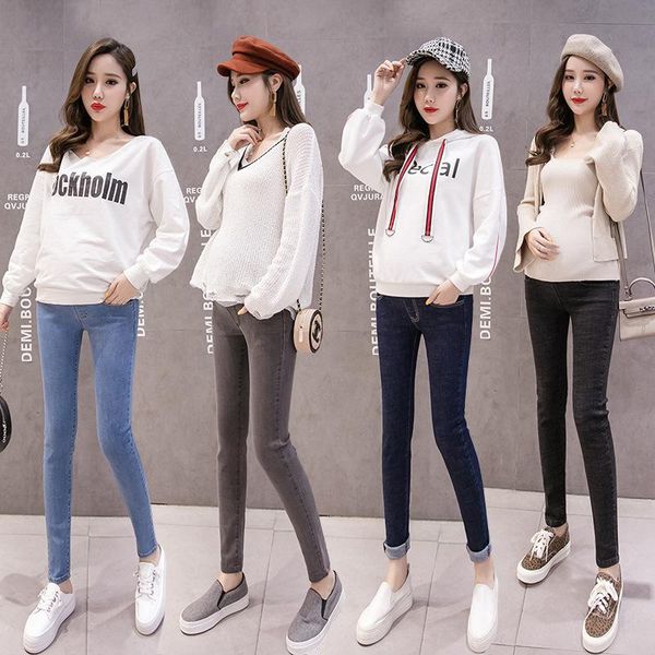 

maternity jeans fashion simplicity korean version casual ins wnd stomach lift trousers ankle pants clothes spring bottoms, White