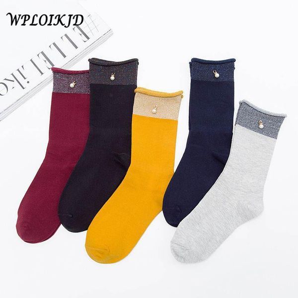 

[wploikjd]original handmade transparent design creative gold silver silk pearl socks women colorful for meias & hosiery, Black;white
