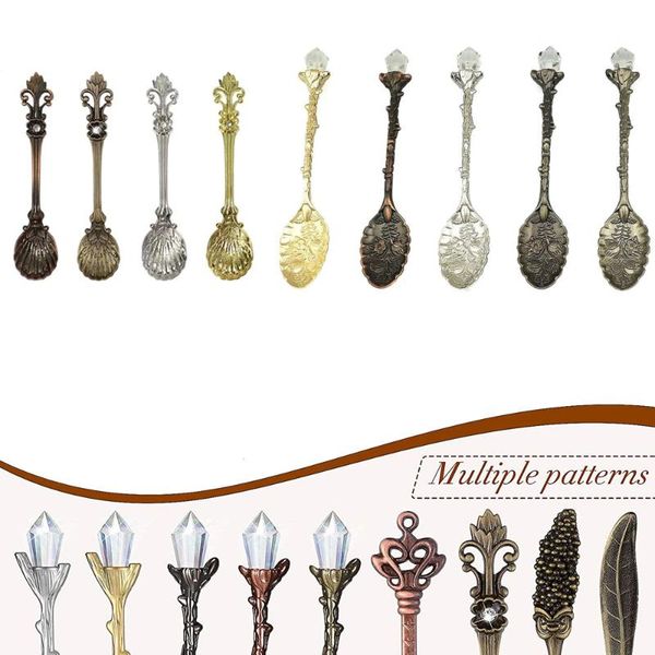 

4/5pcs vintage royal spoon set creative bronze carved high quanlity nostalgic crystal diamond style teaspoon gold spoons