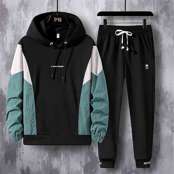 

spring autumn men's set hooded sports suit male harajuku hip pop tracksuit casual hoodies streetwear suits fashion korea style 210916, Gray
