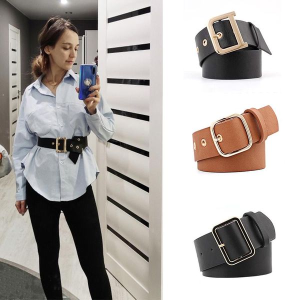 

belts luxury belt with metal buckle black wide leather women waist white brown ladies dress corset cinturones para mujer, Black;brown
