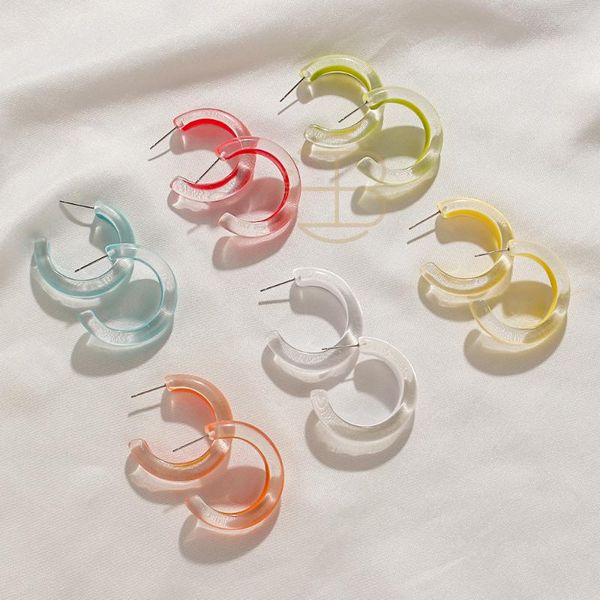 

hoop & huggie 2021 summer collection semitransparent enamel acrylic hoops for women hypoallergenic medium size colorful earring, Golden;silver