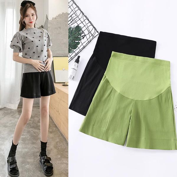 

081# summer casual wide leg loose maternity shorts adjustable belly clothes for pregnant women thin pregnancy wear bottoms, White