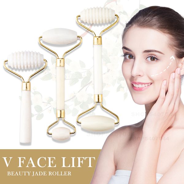 3 pçs / caixa branca massager de rolo de jade para face levantar pedra natural gua sha scrpaer conjunto facial emagrecimento queixo de pele cuidado ferramenta de beleza