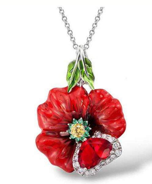 

pendant necklaces 2021 fashion exquisite little red flower necklace girl cute simple wholesale, Silver