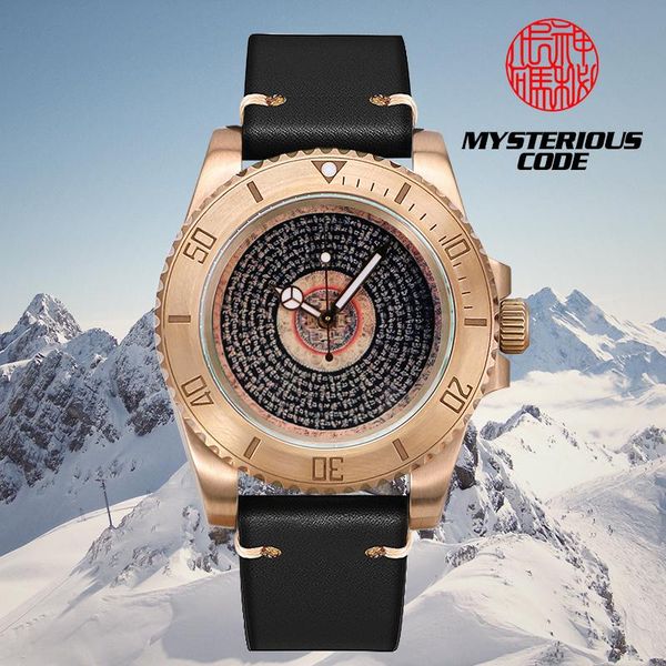 

wristwatches mysterious code men's tin bronze diving watch scripture water ghost sapphire crystal 200m waterproof swimming mechanical, Slivery;brown