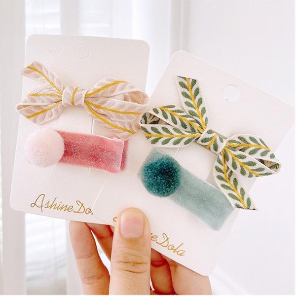

hair accessories 1set korean irregular bow hairpin sweet cute girls' wool ball velvet duckbill clip butterfly hairgrip headdress, Slivery;white