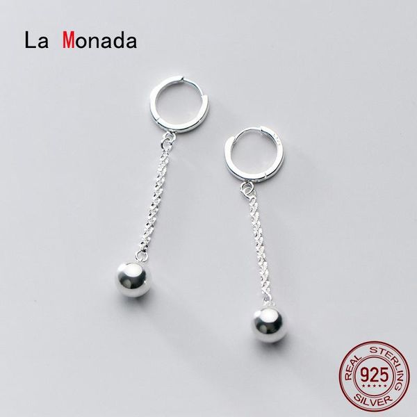 

hoop & huggie la monada ball hanging earrings for women silver 925 fine jewelry minimalist, Golden;silver