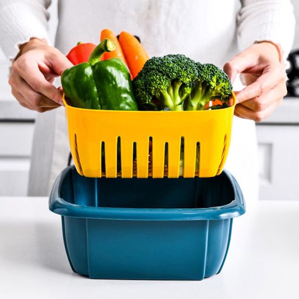

storage bottles & jars 3 in 1 kitchen colander strainer bowl set with lid household double-layer drain basket multifunction containers