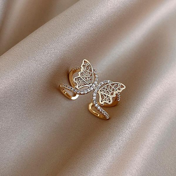 

cluster rings exquisite hollow out crystal butterfly ring charming wedding gold opening jewelry elegant lady party accessories, Golden;silver