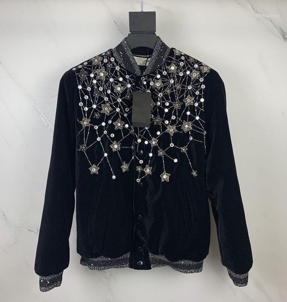 

women's jackets the 2021 silk velvet embroidery nail drill coat 0814, Black;brown