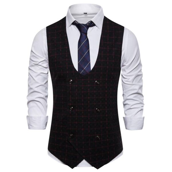 

men's vests dress suits casual slim fit plus size plaid double-breasted sleeveless suit for men autumn winter clothing, Black;white