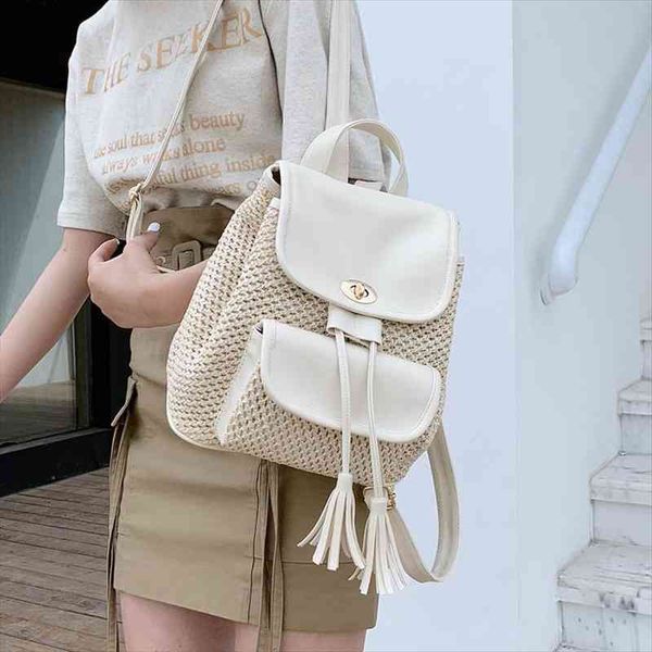 

fashion straw backpacks rattan backpack for teenagers girls weave lucury pu school bags casual summer beach travel purse large