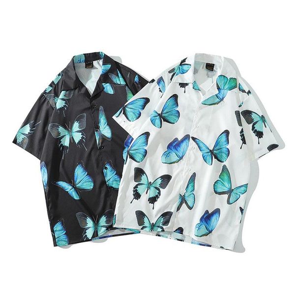 

men's casual shirts men shirt short sleeve black white 2021 arrival summer loose butterfly male thin student korean style s79, White;black